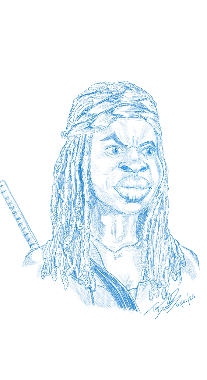 Gift Caricature Black and White Danai Gurira as Michonne