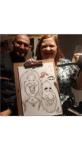 Caricature from a live event. Subjects posing with caricature.